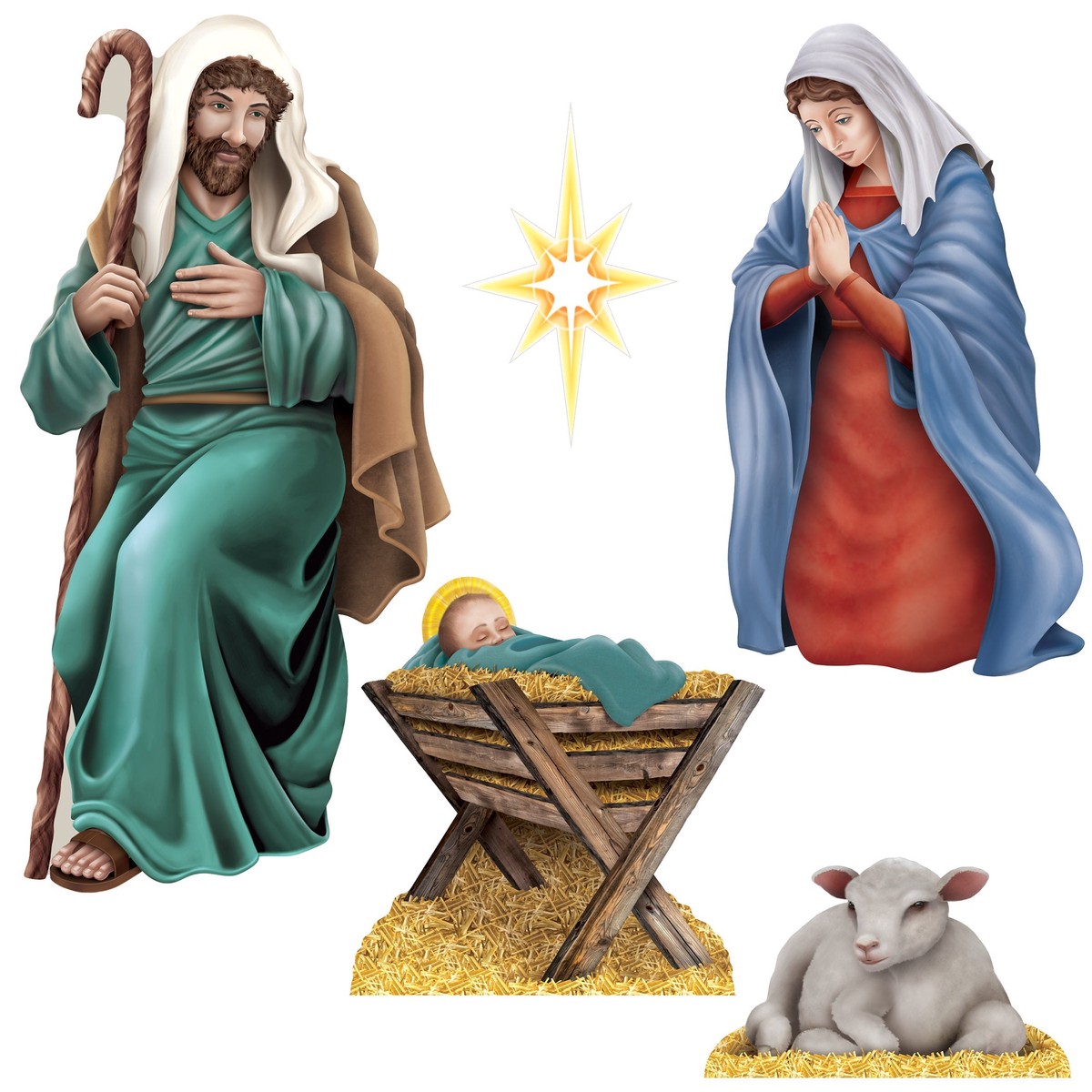 60 Pack Bulk Nativity Scene Cutouts Double-Sided Christmas Decorations - Default Title