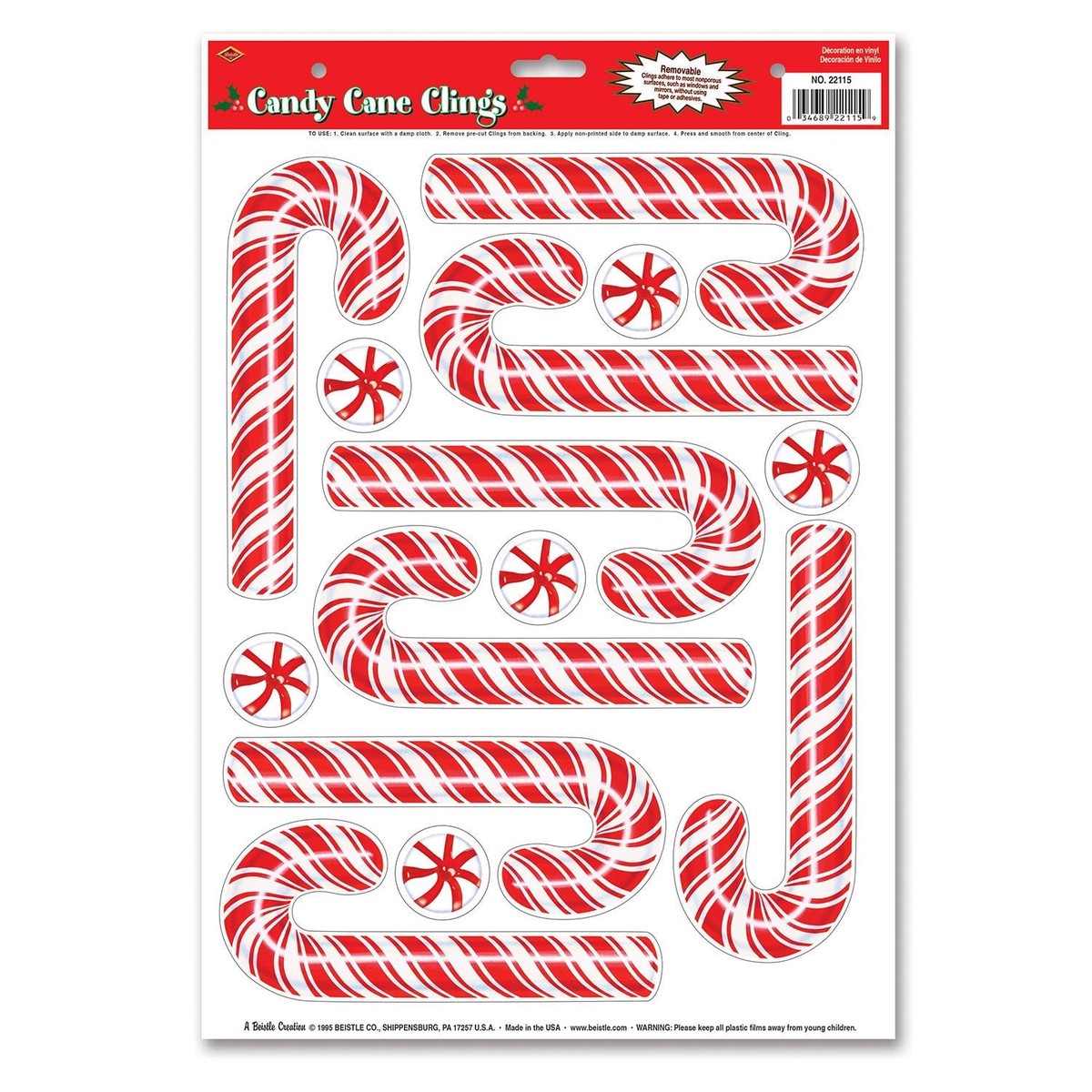 96 Piece Bulk Christmas Candy Cane Clings - Default Title