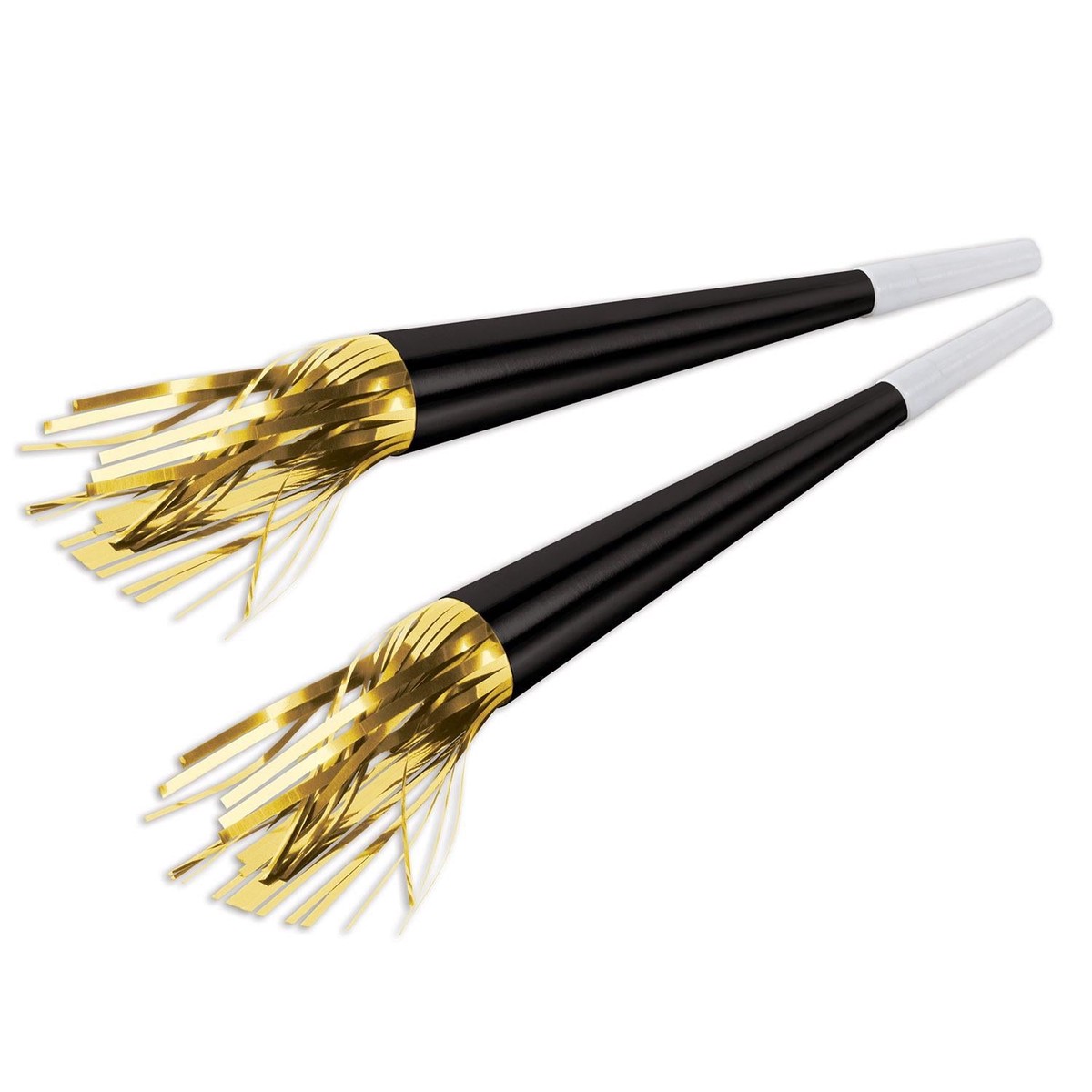 100 Pack Bulk New Year's Eve Black Foil Horns with Gold Tassel - Default Title
