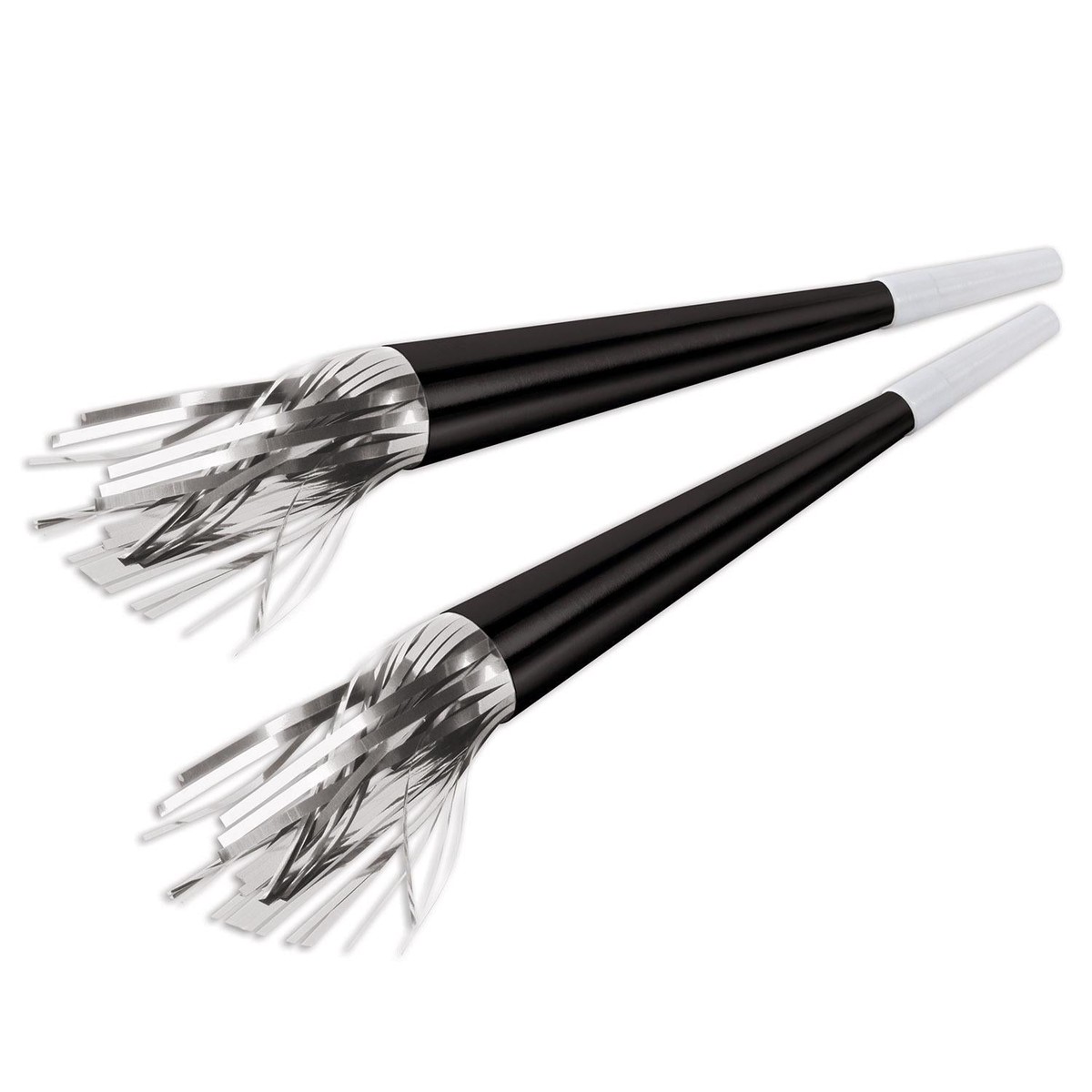 100 Pack Bulk New Year's Eve Black Foil Horns with Silver Tassel - Default Title