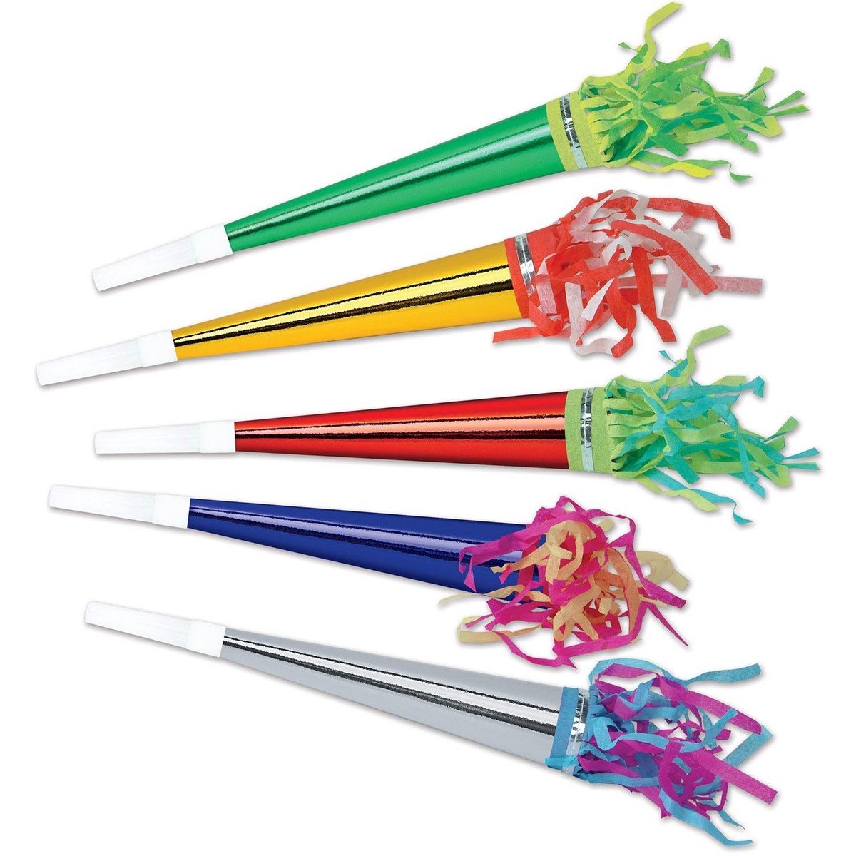 100 Pack Bulk Foil New Years Party Horns with Tassel asst colors - Default Title