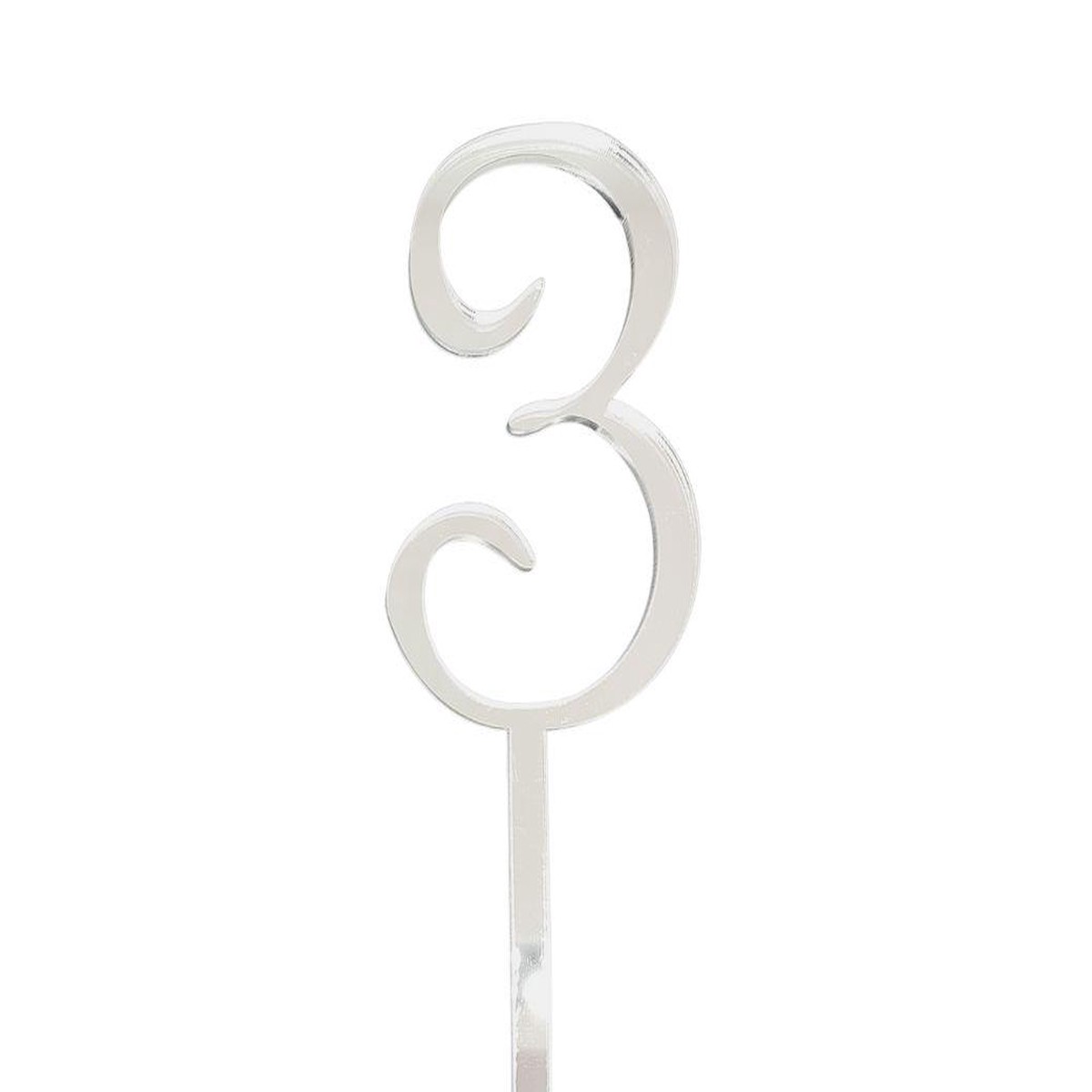 Acrylic Number 3 Cake Topper - Silver - Default Title